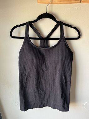 Lululemon Ebb To Street Tank Top Built In Shelf Bra Ribbed Heathered Black Sz 10